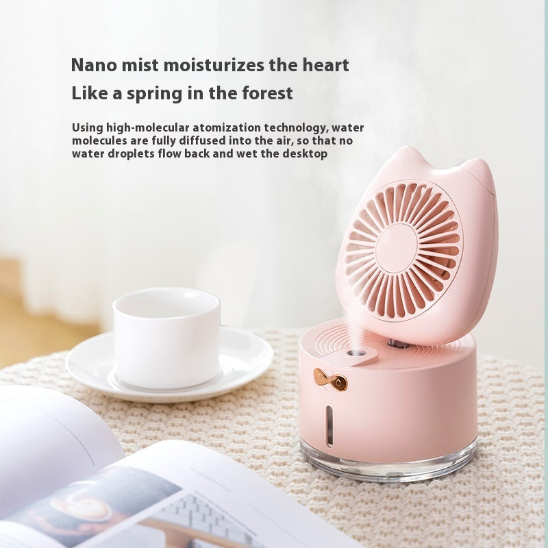 Mini ventilateur de pulvérisation de dessin animé, humidificateur de charge deux en un