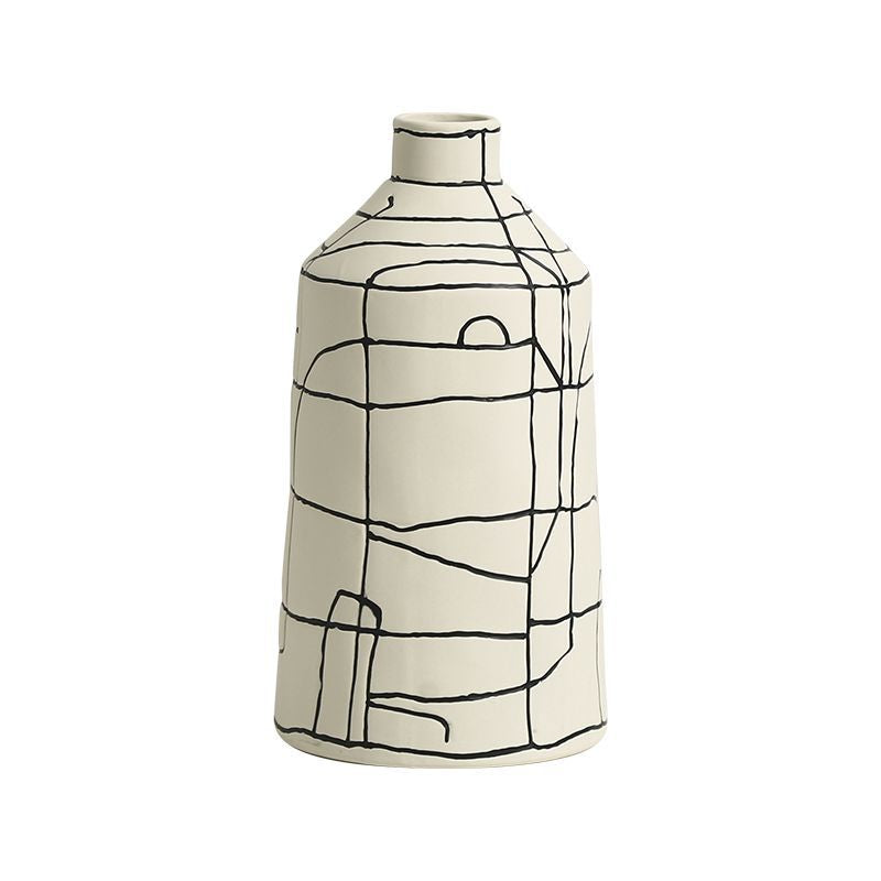 Italian Minimalist Hand-painted Line Narrow Opening Ceramic Vase