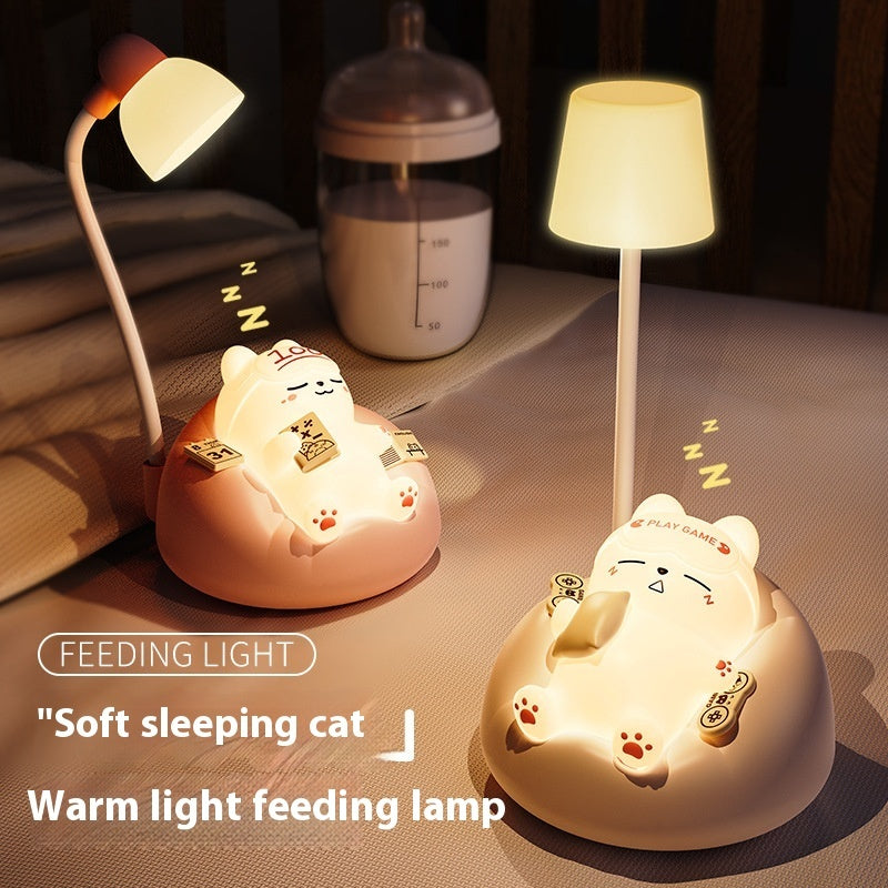 Petite lampe de nuit créative en forme de chat endormi, charge nocturne, Pat