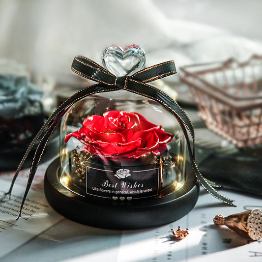 Fleurs séchées de Noël pour la Saint-Valentin, pour la décoration intérieure, cadeaux de mariage, vraies roses éternelles, décoration d'intérieur avec LED en verre