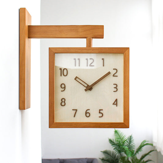 Solid Wood Double-sided Wall Mute Living Room Home Simple Corner Two-side Clock