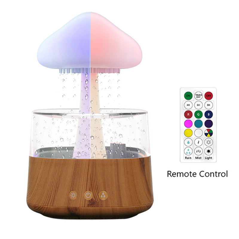 Humidificador ultrasónico de nube y lluvia, máquina de aromaterapia con luz de siete colores, grano de madera