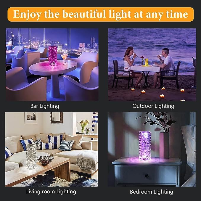 Lámpara de cristal LED de 16 colores Lámparas de mesa táctiles con luz rosa Bedr