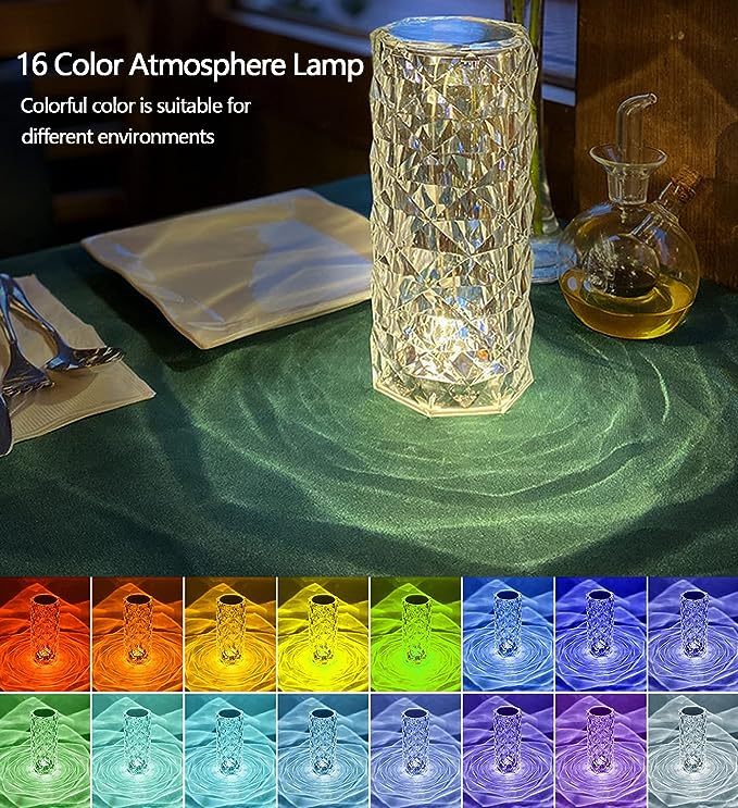 16 couleurs LED lampe en cristal Rose lumière tactile lampes de Table Bedr