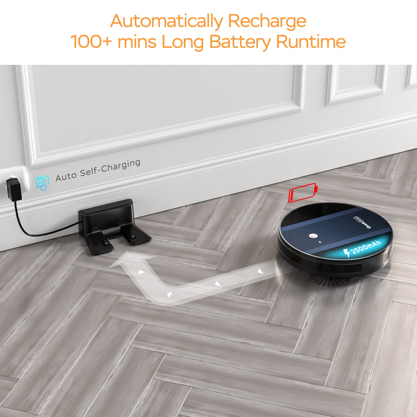 Robot aspirador inteligente Geek G6 Plus, ultrafino, fuerte succión de 1800 Pa, autocarga automática, conectividad Wi-Fi, control de aplicaciones, limpieza personalizada, ideal para pisos duros y alfombras. Prohibido en Amazon