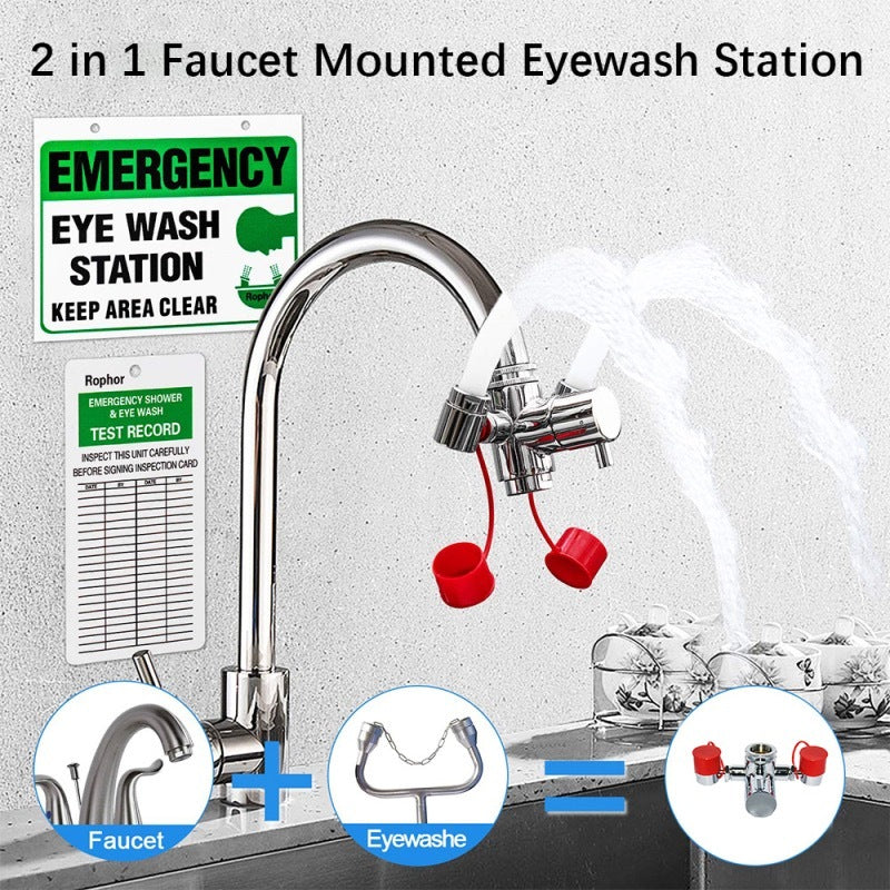 Robinet connecté pour lavabo pour lave-yeux Station de lavage des yeux murale Fixation pour évier d'urgence Douche à chasse d'eau à double bouche