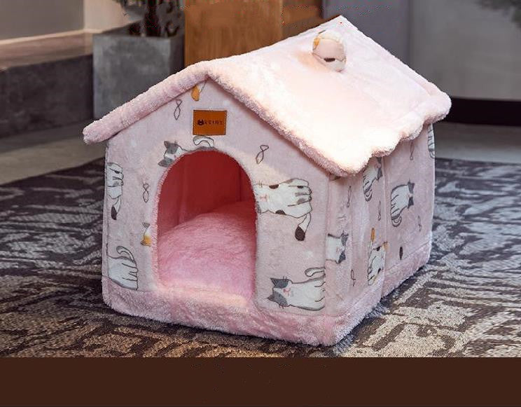 Maison pliable pour chien et chat, lit d'hiver pour chien, niche de sommeil, nid amovible, grotte chaude et fermée, canapé, fournitures pour animaux de compagnie