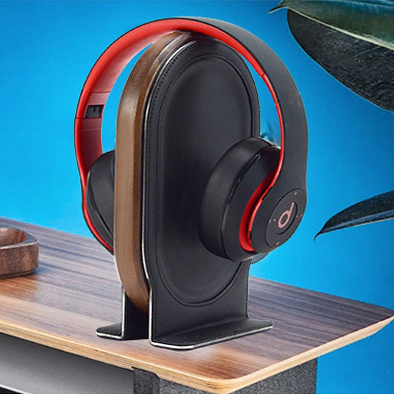 Estante de auriculares con soporte para auriculares de nogal para pantalla de escritorio