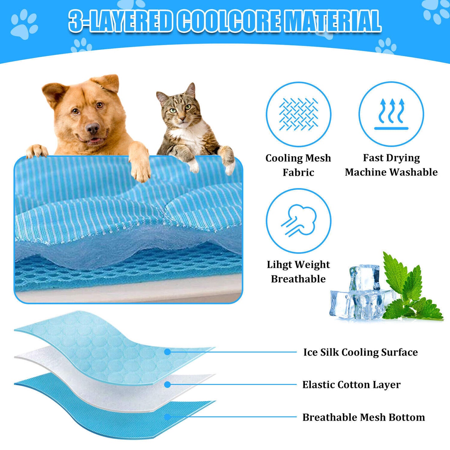 Estera refrescante para mascotas, cojín fresco, manta para cachorros y perros, cama para dormir de verano, cama refrescante para perros, estera refrescante para mascotas