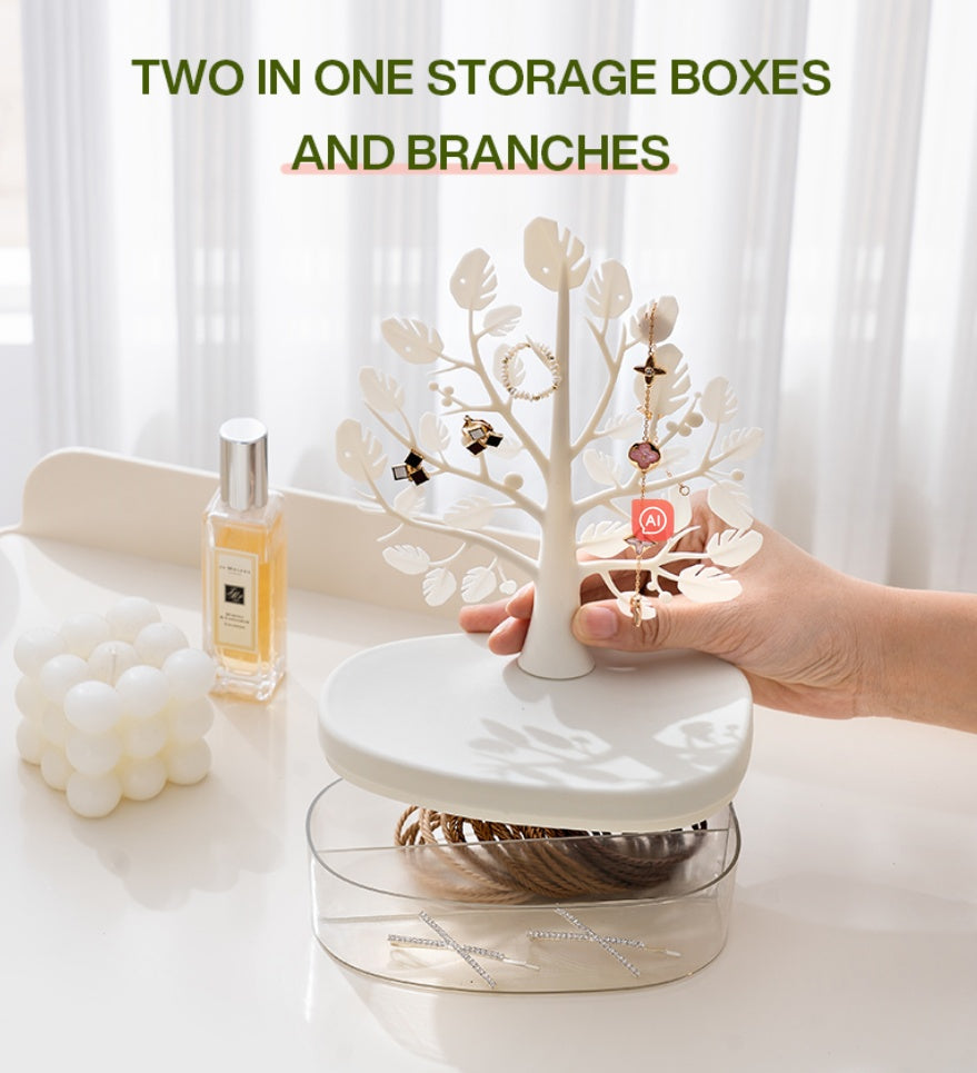 1pc Creative Tree Jewelry Storage Box - Desktop Cosmetics Display Box, Dustproof Plastic Storage Container For Jewelry, Small Items And Cosmetics, Multi-functional Storage Organizer, Desktop Decor