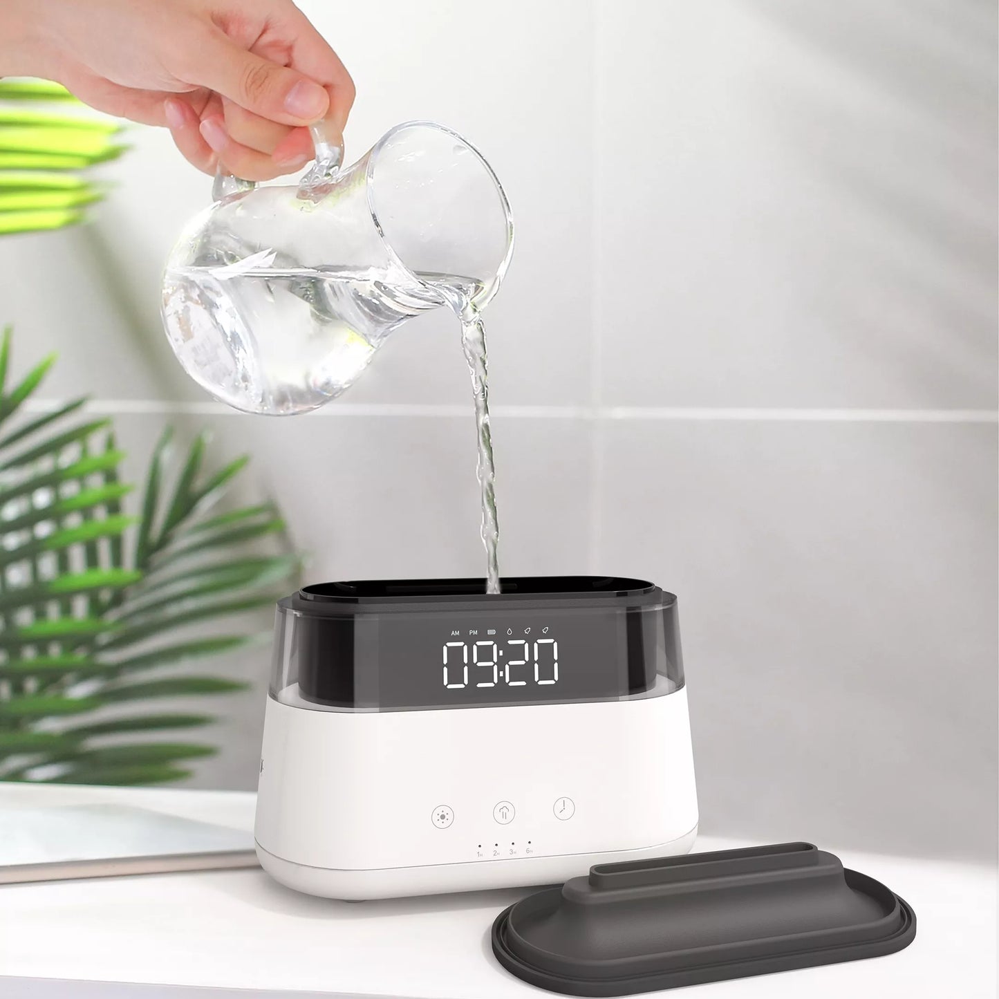 Reloj despertador elegante, difusor de aceite, humidificador de llama de simulación innovadora con función de temporizador, luz nocturna de llama, 2023