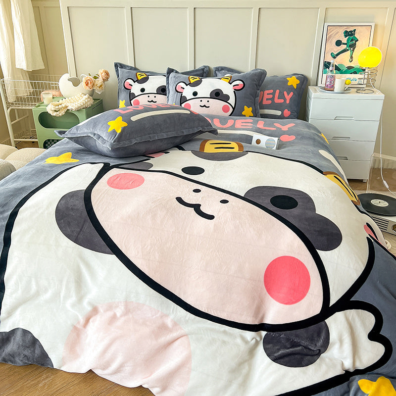 Thickened Cartoon Coral Velvet Bed With Four-piece Winter Milk Flannel Sheets