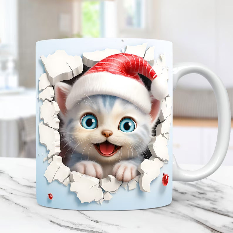 Taza de café de cerámica de pared hueca de gato