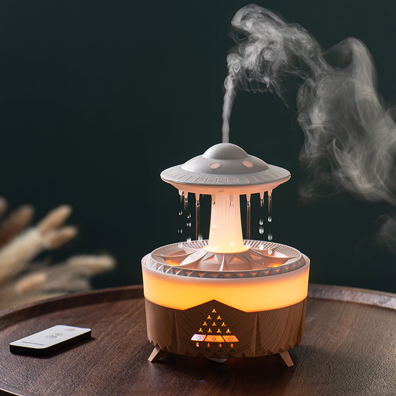 Humidificateur de pluie UFO goutte de pluie aromathérapie goutte d'eau ultrasonique humidificateur de pluie d'air 350 ml 7 couleurs lampe LED diffuseur d'arôme de goutte de pluie