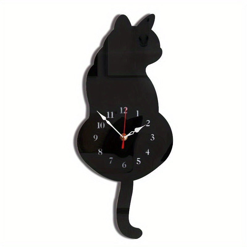 Whimsical Black Cat Pendulum Wall Clock With Moving Tail  Fun And Unique Home Decor For Living Room Office  And Bedroom