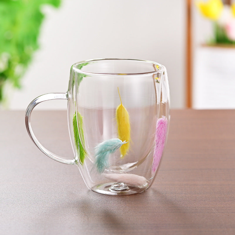 Creative Household Coffee Milk Dried Flower Quicksand Double Layer Glass Cup