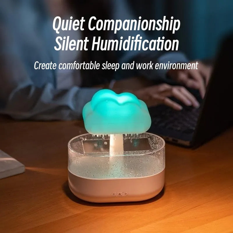 Humidificateur de veilleuse nuage de pluie avec son de goutte d'eau de pluie et diffuseur d'huile essentielle de lumière LED 7 couleurs aromathérapie