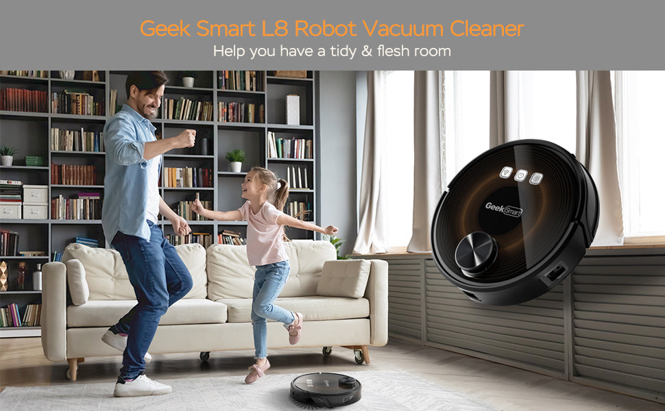 Robot aspirador y trapeador Geek Smart L8, navegación LDS, aplicación conectada a Wi-Fi, limpieza selectiva de habitaciones, succión MAX 2700 PA, ideal para mascotas y hogares más grandes. Prohibido vender en Amazon