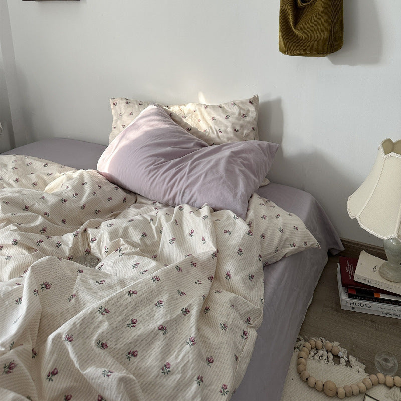 Lit en coton, ensemble de quatre pièces, housses de couette, draps