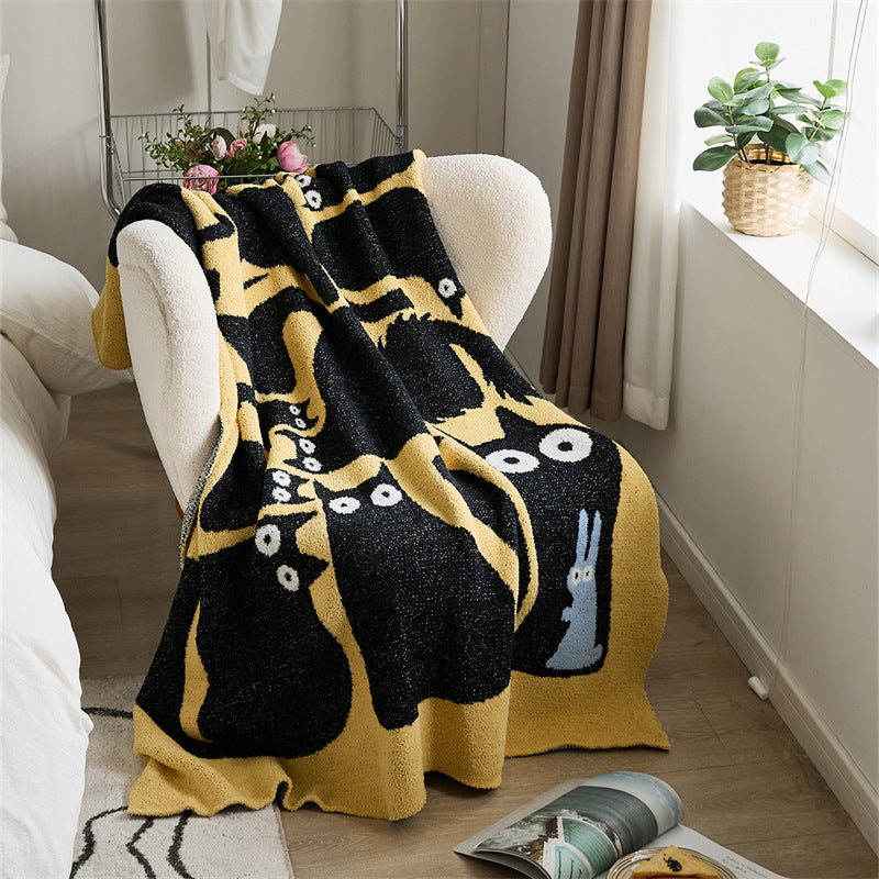 Thickened Cartoon Class A Half Velvet Knitted Black Cat Blanket