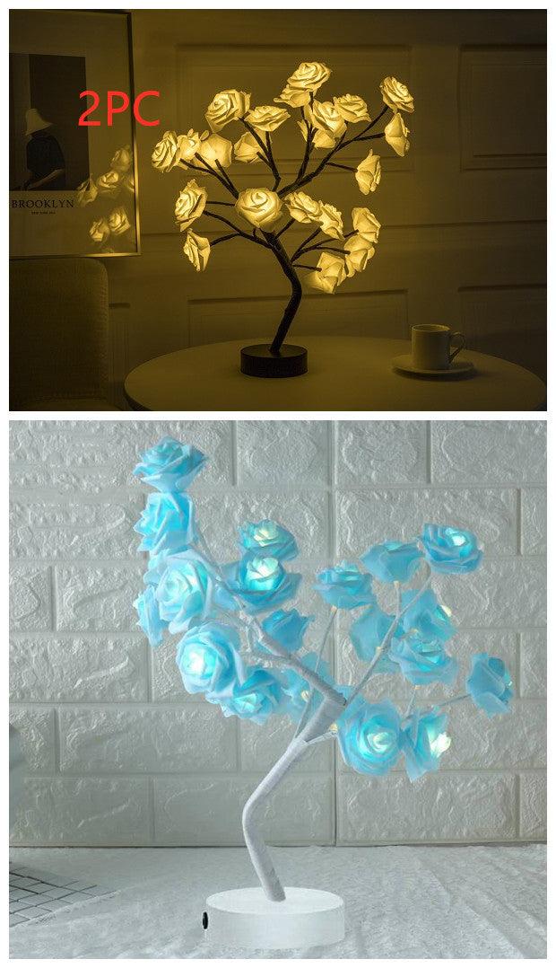 Rose fleur lampe USB LED à piles lampe de Table bonsaï arbre veilleuses guirlande chambre décoration lumières décor à la maison