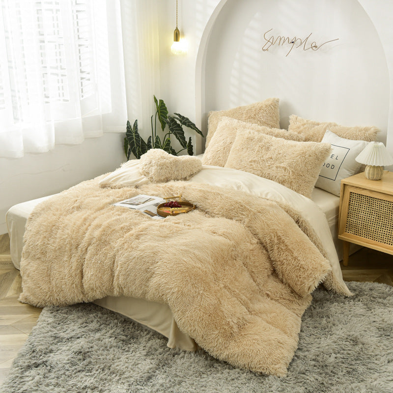 Ensemble de quatre pièces en velours de vison longue housse de couette en velours cristal en peluche