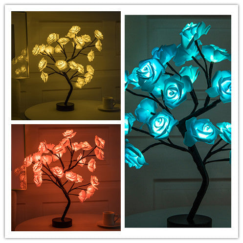 Rose fleur lampe USB LED à piles lampe de Table bonsaï arbre veilleuses guirlande chambre décoration lumières décor à la maison