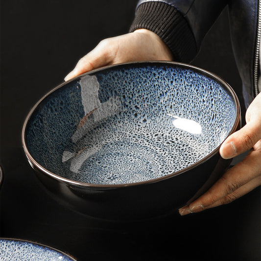 Creative Ceramic Plate Kiln Change Blue Bowl