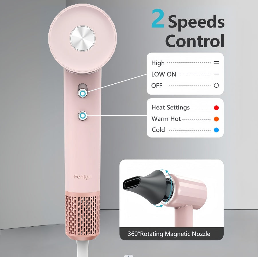 Sèche-cheveux - Sèche-cheveux ionique négatif à moteur sans balais à grande vitesse de 110 000 tr/min pour un séchage rapide, sèche-cheveux à contrôle thermique à faible bruit avec diffuseur et buse