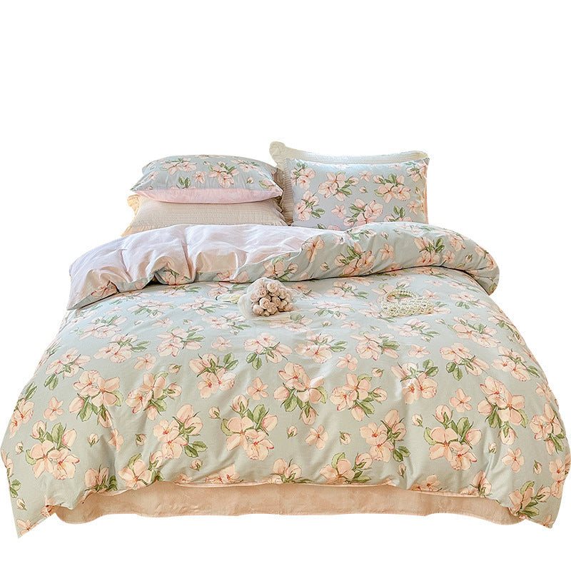 Juego de ropa de cama floral pequeña y sencilla de algodón de cuatro piezas