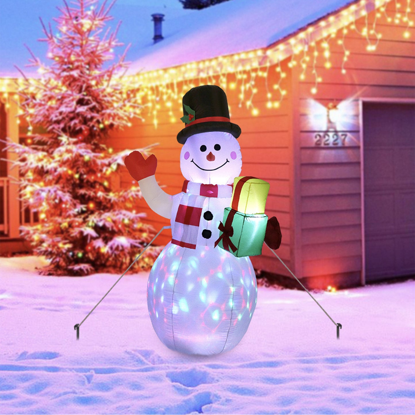 Lumières LED de noël scintillantes, arbre de père noël, bonhomme de neige, poupée gonflable, décor de jardin extérieur