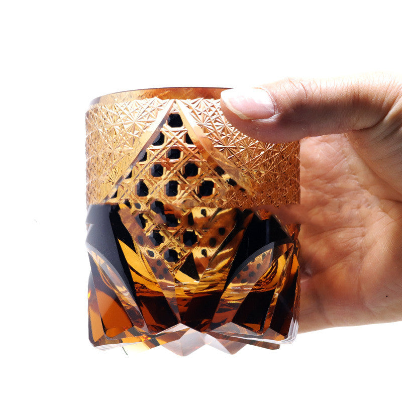 Vaso De Whisky De Cristal Negro Ámbar Con Grabado