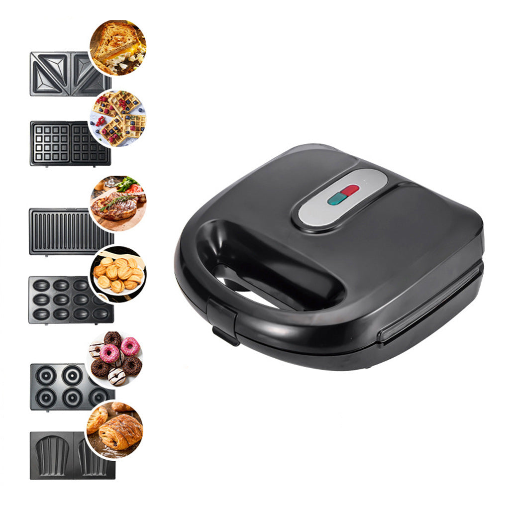 Máquina para hacer gofres 6 en 1, sandwichera con enchufe europeo, parrilla para hacer desayuno, máquina para hacer pasteles con forma de donut, accesorios compactos para cocina, comedor y cocina