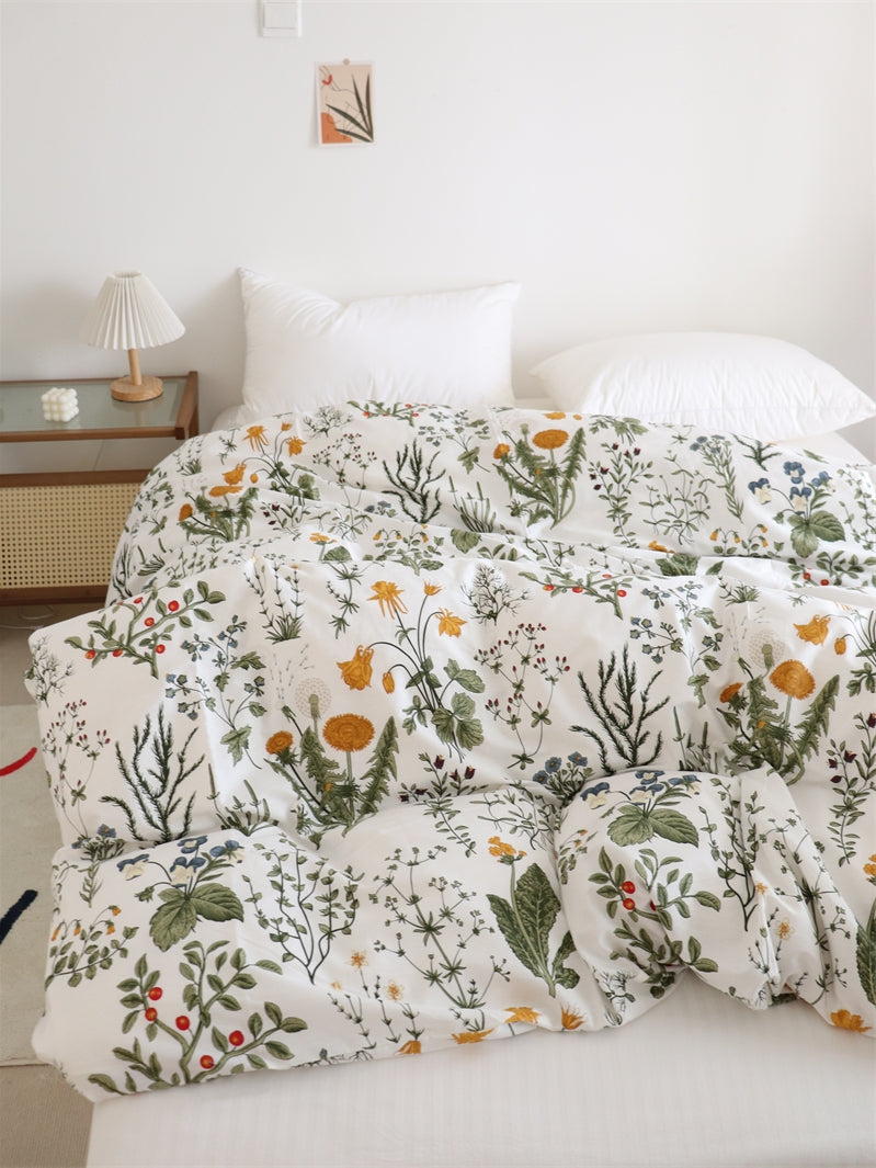 Draps de lit en pur coton à fleurs de pissenlit