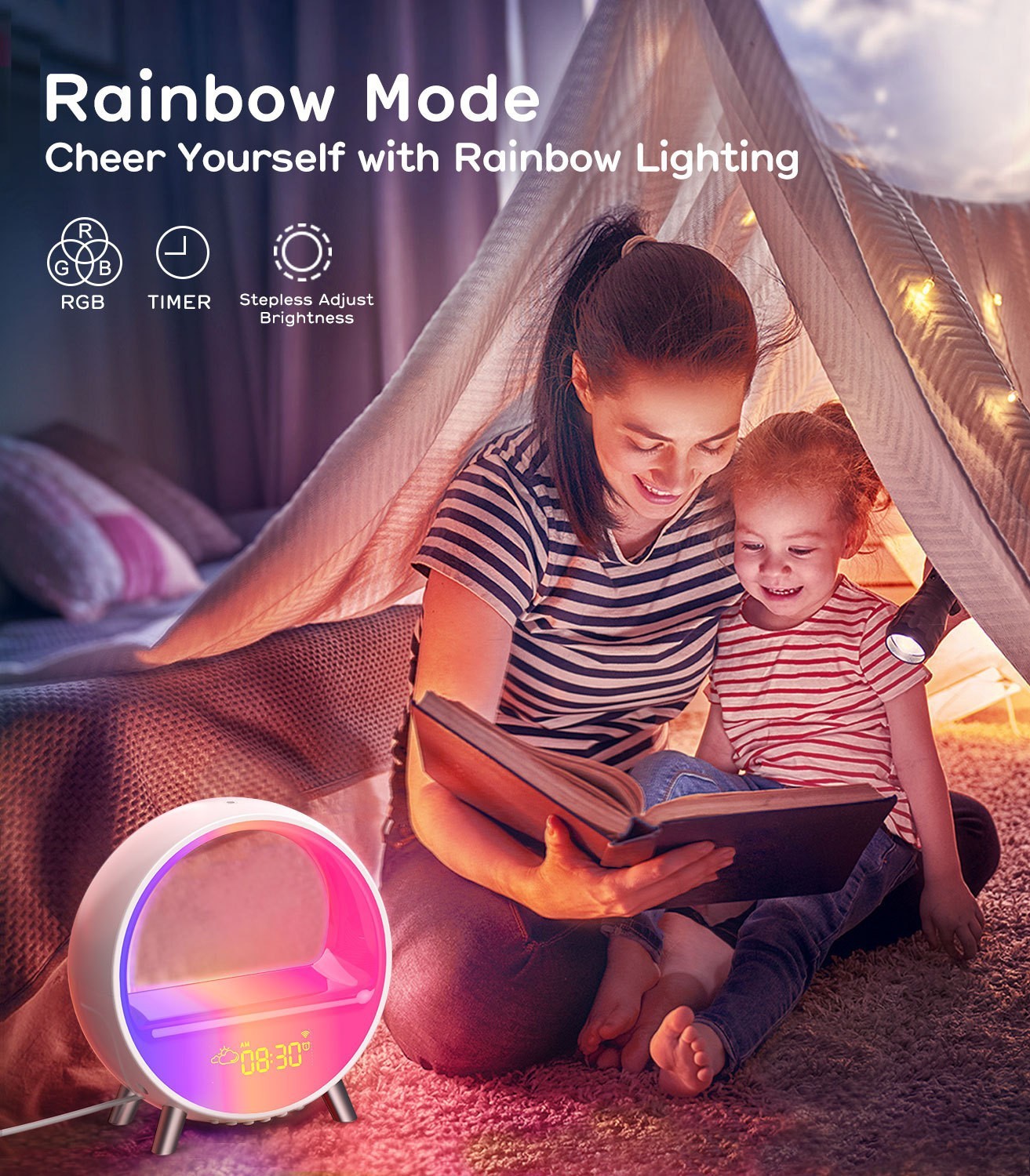 Lampe d'ambiance haut-parleur Bluetooth réveil intelligent veilleuse WiFi réveil lumière lever du soleil lampe de coucher du soleil