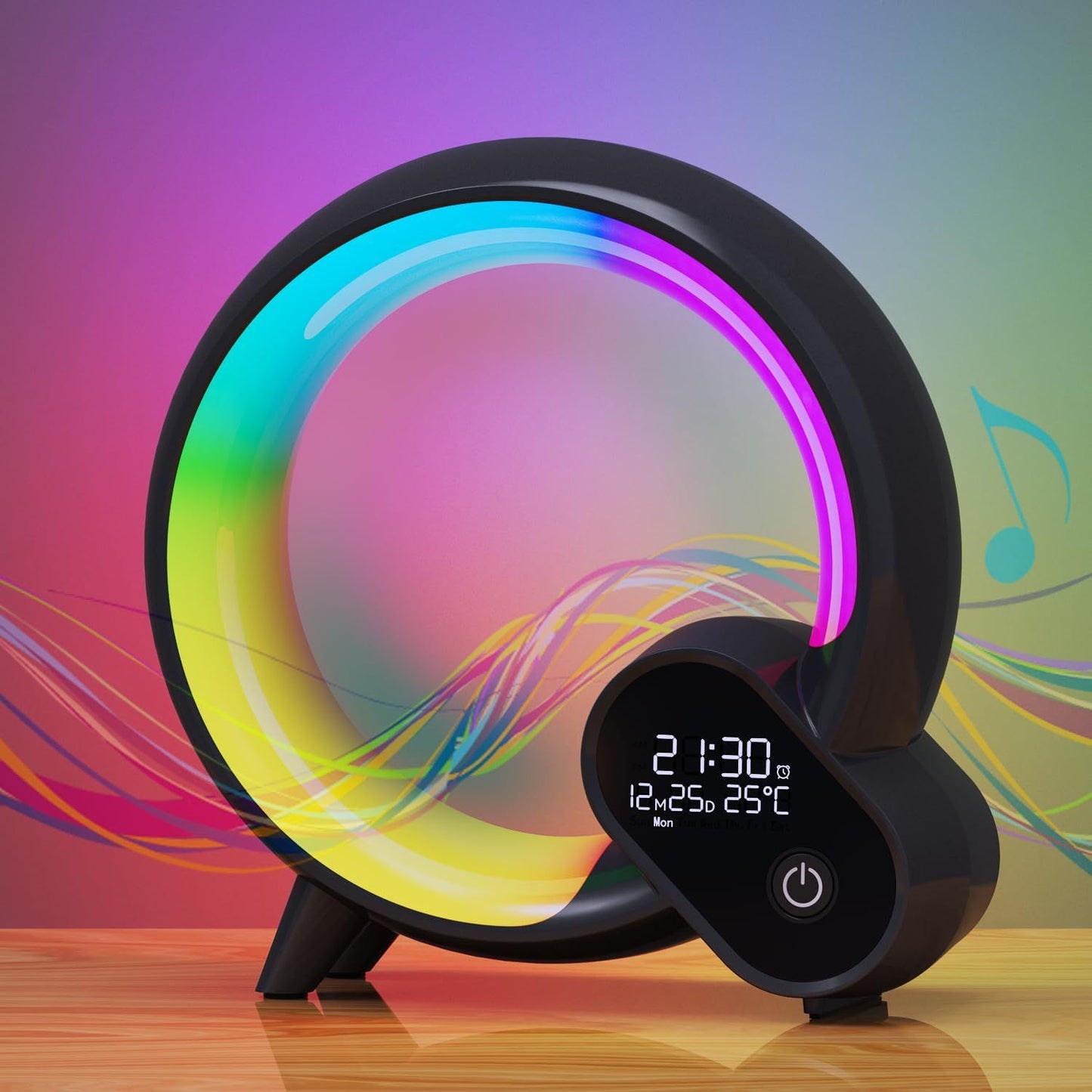 Luz Q creativa analógica amanecer reloj despertador con pantalla Digital Audio Bluetooth despertador inteligente Q luz de ambiente colorida