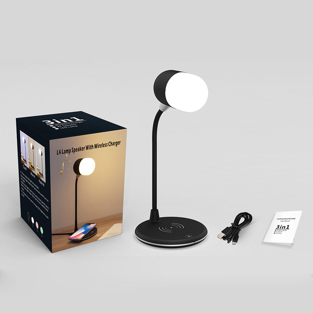 Lampe de bureau 3 en 1 avec chargeur sans fil Qi, haut-parleur Bluetooth 5W, USB, variable, pour chambre à coucher