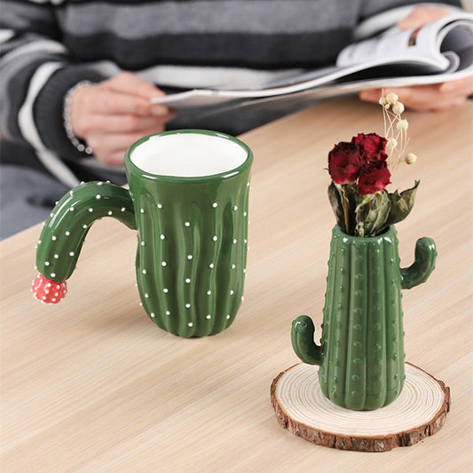 Taza de cerámica de alto valor con personalidad creativa de cactus con tapa