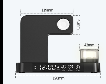 Station de chargement sans fil multifonction 4 en 1, avec affichage de réveil, support de chargeur sans fil pliable avec veilleuse RGB