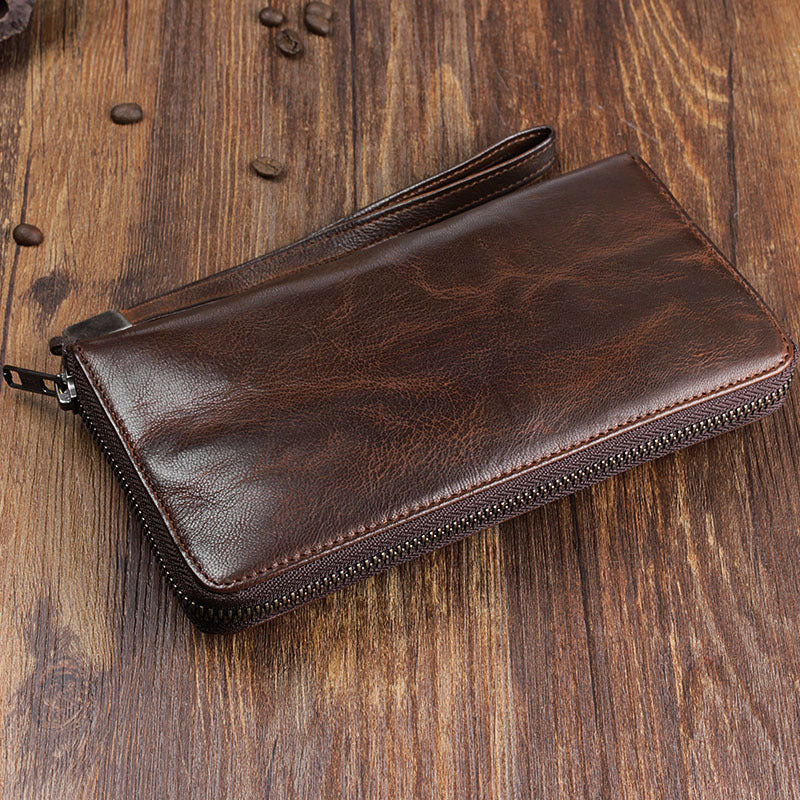 Men's Handmade Sheepskin Retro Long Wallet