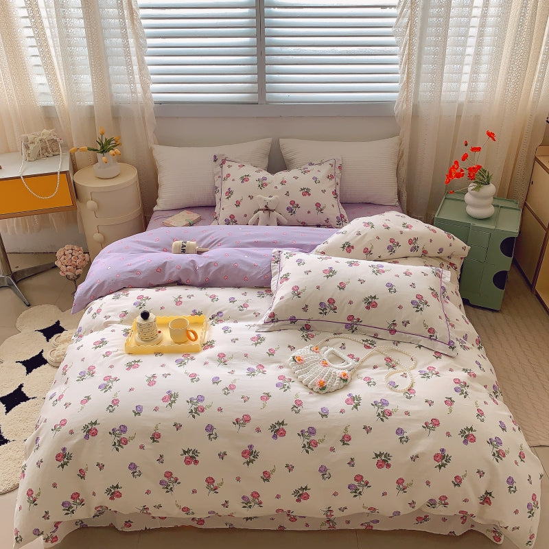 Home Fashion Simple Printing Cotton Bed Four-piece Set