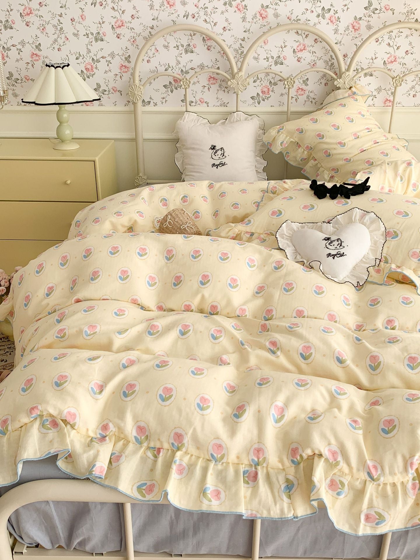 Girly Heart Pur Coton Tout Coton Double Couche Fil Simple Et Frais Ensemble