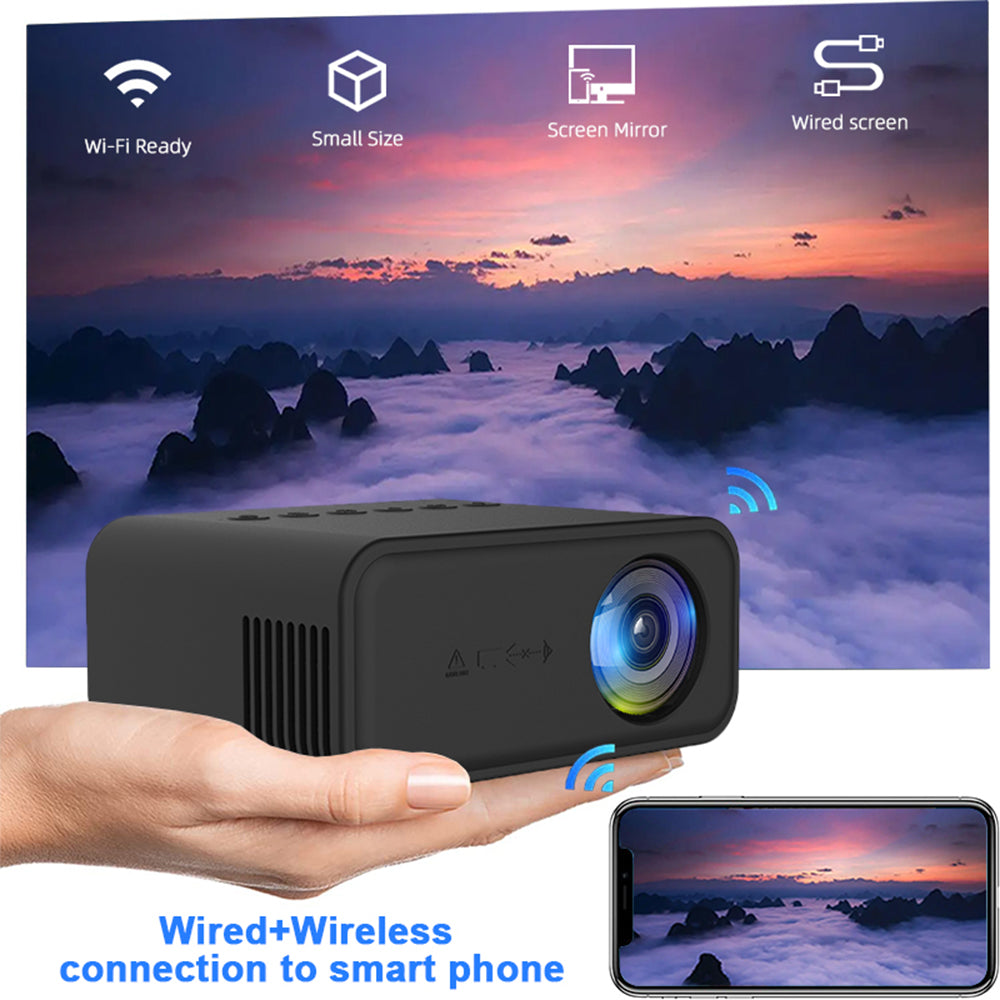 Miniproyector doméstico YT500, miniproyector portátil para el hogar para niños, cine privado, LED HD, proyección de teléfono inalámbrico con cable