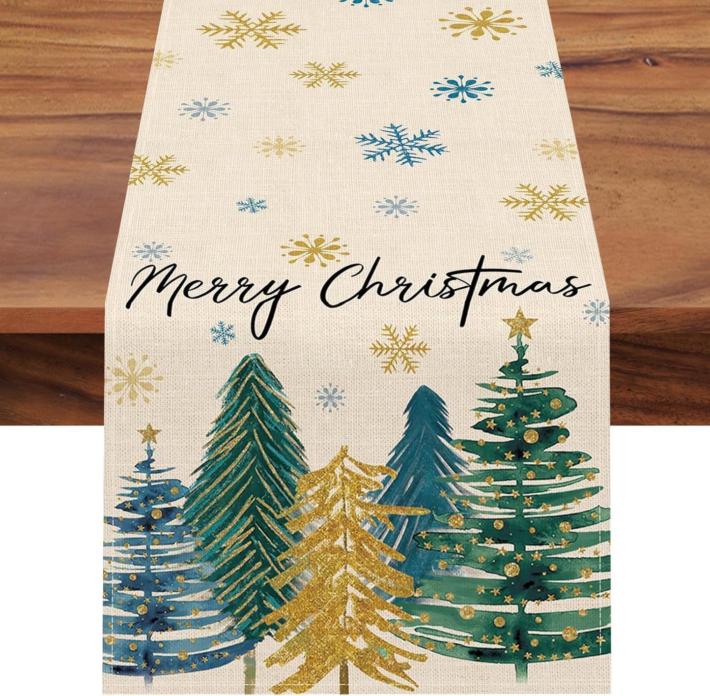 Christmas Trees Merry Xmas Table Runner, Seasonal Winter Holiday Kitchen Dining Table Decoration For Indoor Outdoor Home Party Decor 13 X 72 Inch