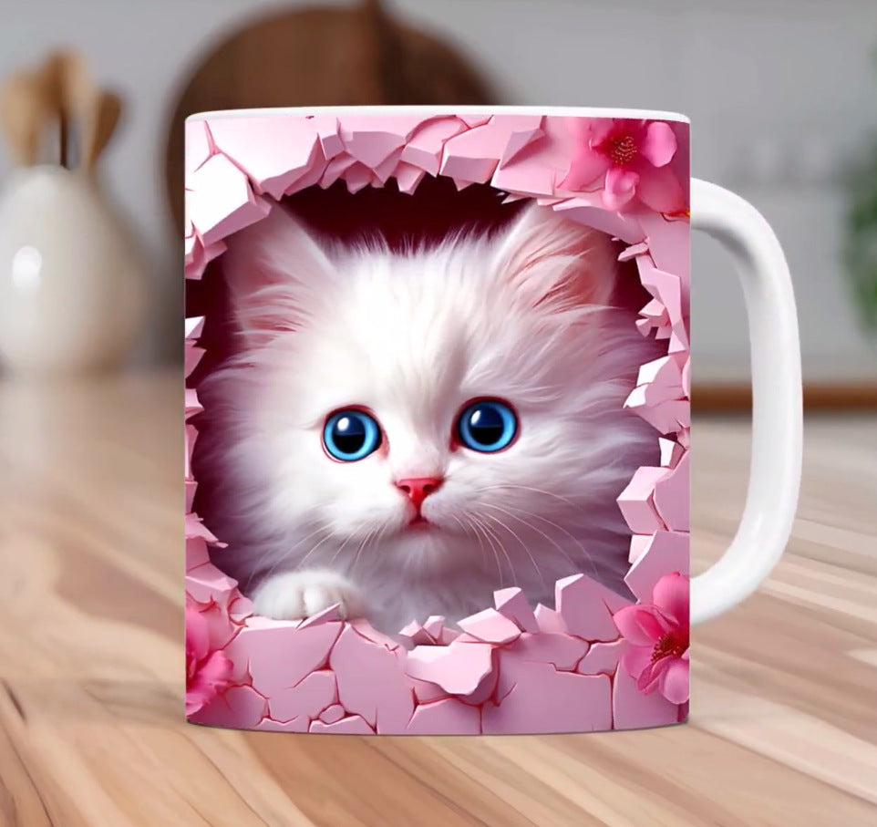 Taza de café de cerámica de pared hueca de gato