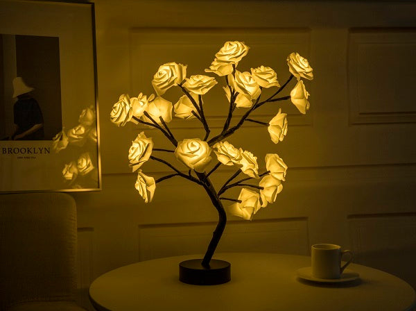 Rose fleur lampe USB LED à piles lampe de Table bonsaï arbre veilleuses guirlande chambre décoration lumières décor à la maison