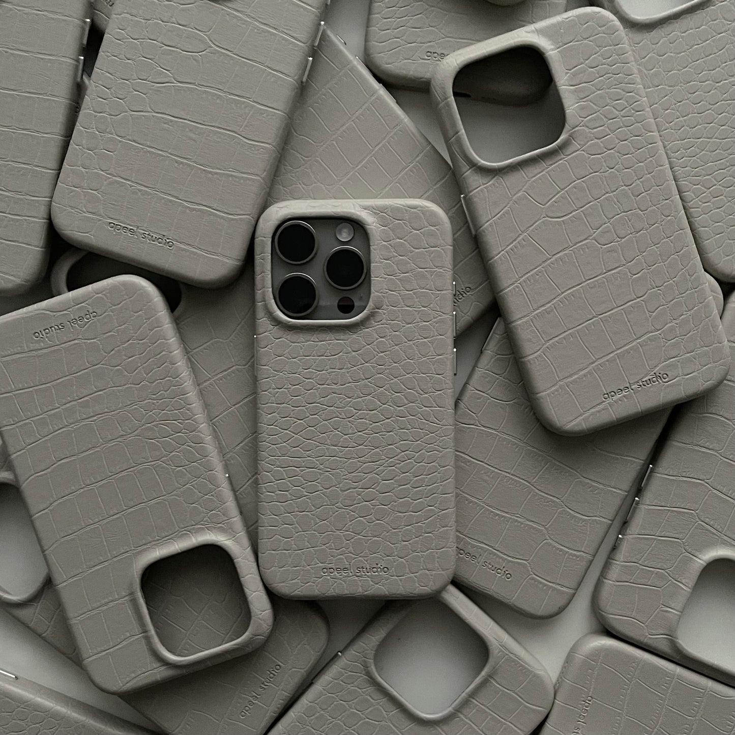 Cream Grey Patterned Leather Phone Case