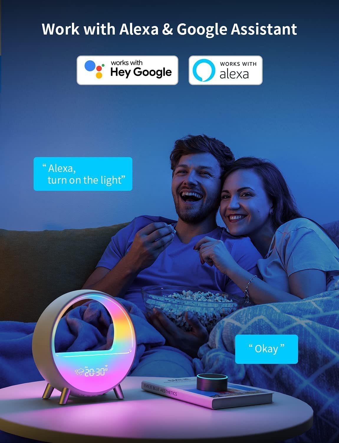 Lampe d'ambiance haut-parleur Bluetooth réveil intelligent veilleuse WiFi réveil lumière lever du soleil lampe de coucher du soleil