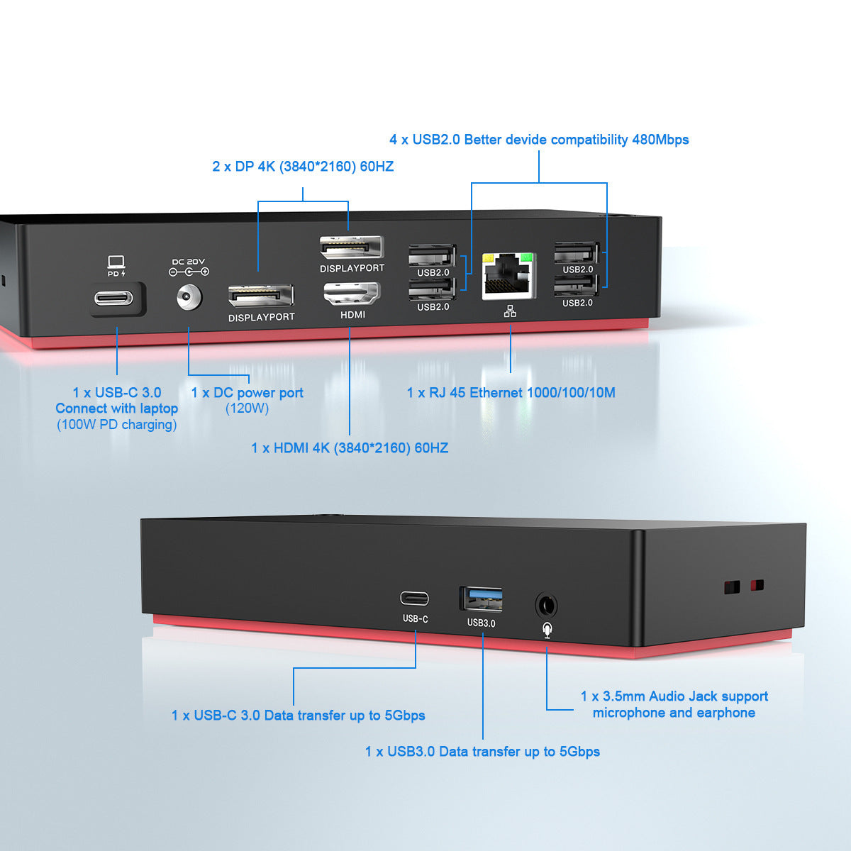 Estación de acoplamiento Divisor tipo C Pantalla 4K Banda de expansión para portátil