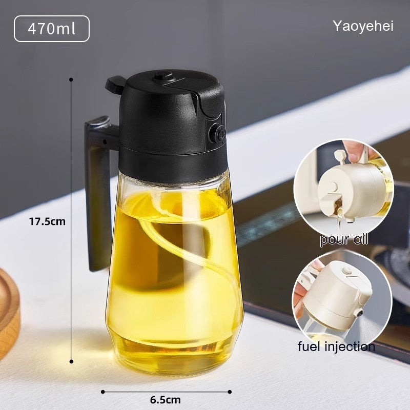 Huileur en verre deux en un, pressage automatique, bouteille de distribution d'huile de pulvérisation de grande capacité